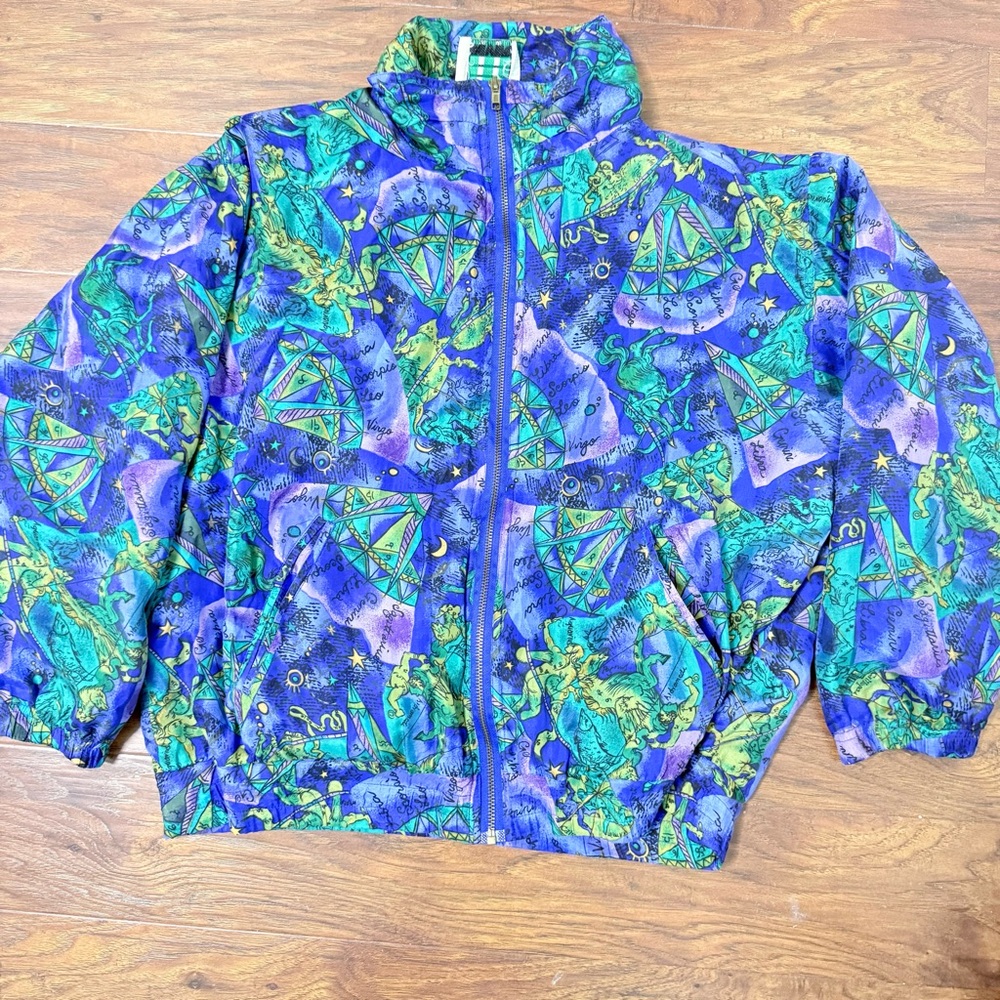 Vintage 80’s and 90s 100% Silk zodiac print bomber Jacket